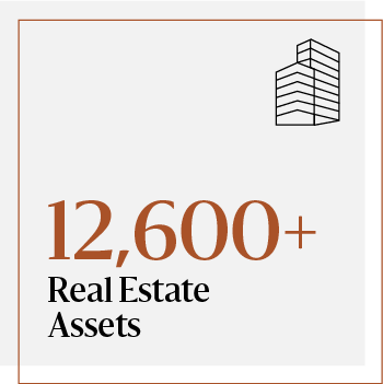 Infographic that reads "12,600+ real estate assets"